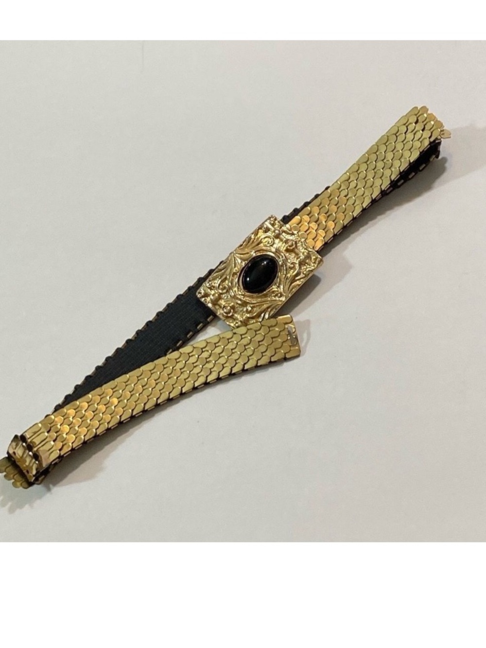 VTG, 1970s Gold Tone Stretch Belt with Black Cabochon